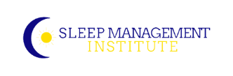 Logo for Sleep Management Institute, featuring a crescent moon and yellow dot to the left of the institute's name in blue and yellow text on a light background, designed in collaboration with Intrepid Research.