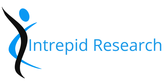 Intrepid Research logo featuring a stylized blue and black human figure to the left of the company name in blue and black text.